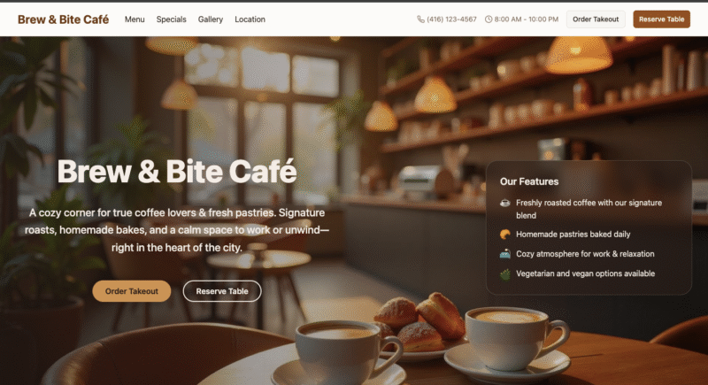 Brew & Bite Café — Home hero section