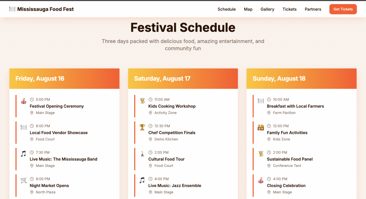 Food Fest Missisagua - Festival Schedule