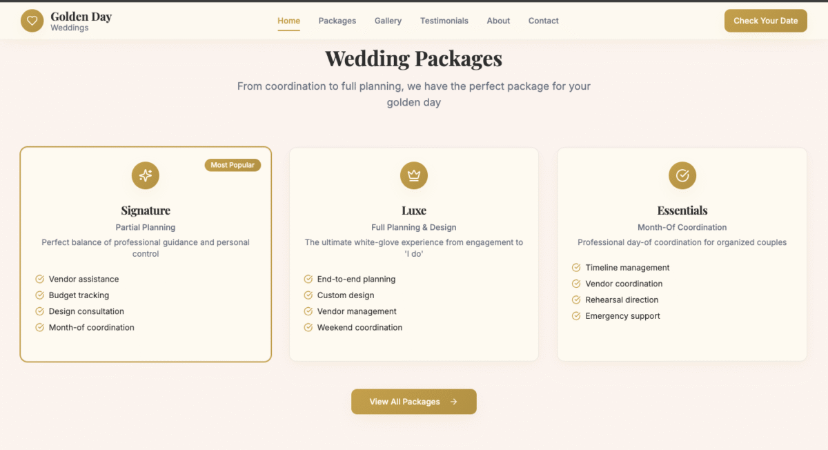 Golden Day Weddings – wedding packages