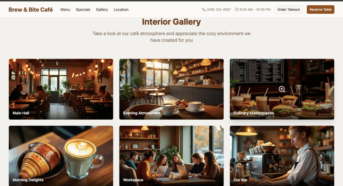 Brew & Bite Café — Home hero section gallery