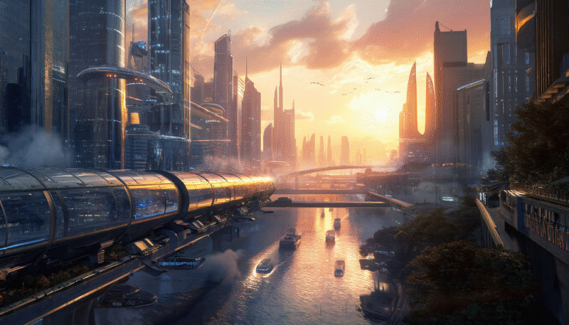 Morning in the Futuristic City,City of the Future – 6 Realistic Futuristic City Posters