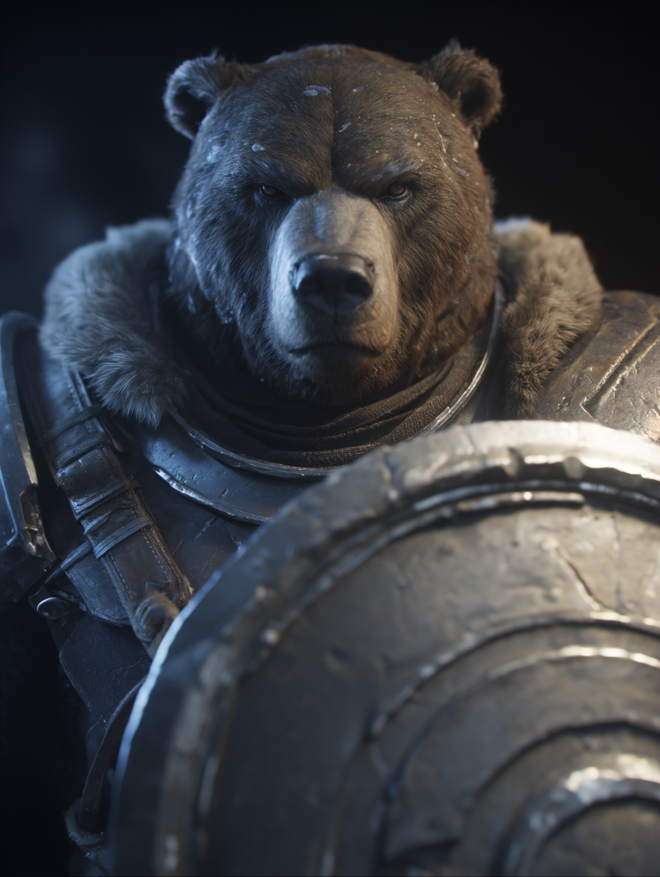 The Alliance of Eleven – Guardians of the Forgotten Realms | Fantasy Character Illustrations (11 PNG/JPG) 7 Armored bear warrior with shield.