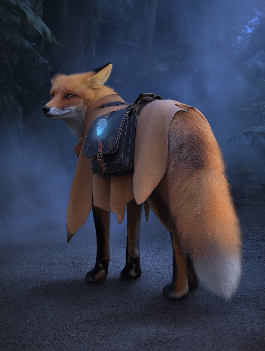 The Alliance of Eleven – Guardians of the Forgotten Realms | Fantasy Character Illustrations (11 PNG/JPG) 2 Fantasy fox in blue cloak standing in snow.