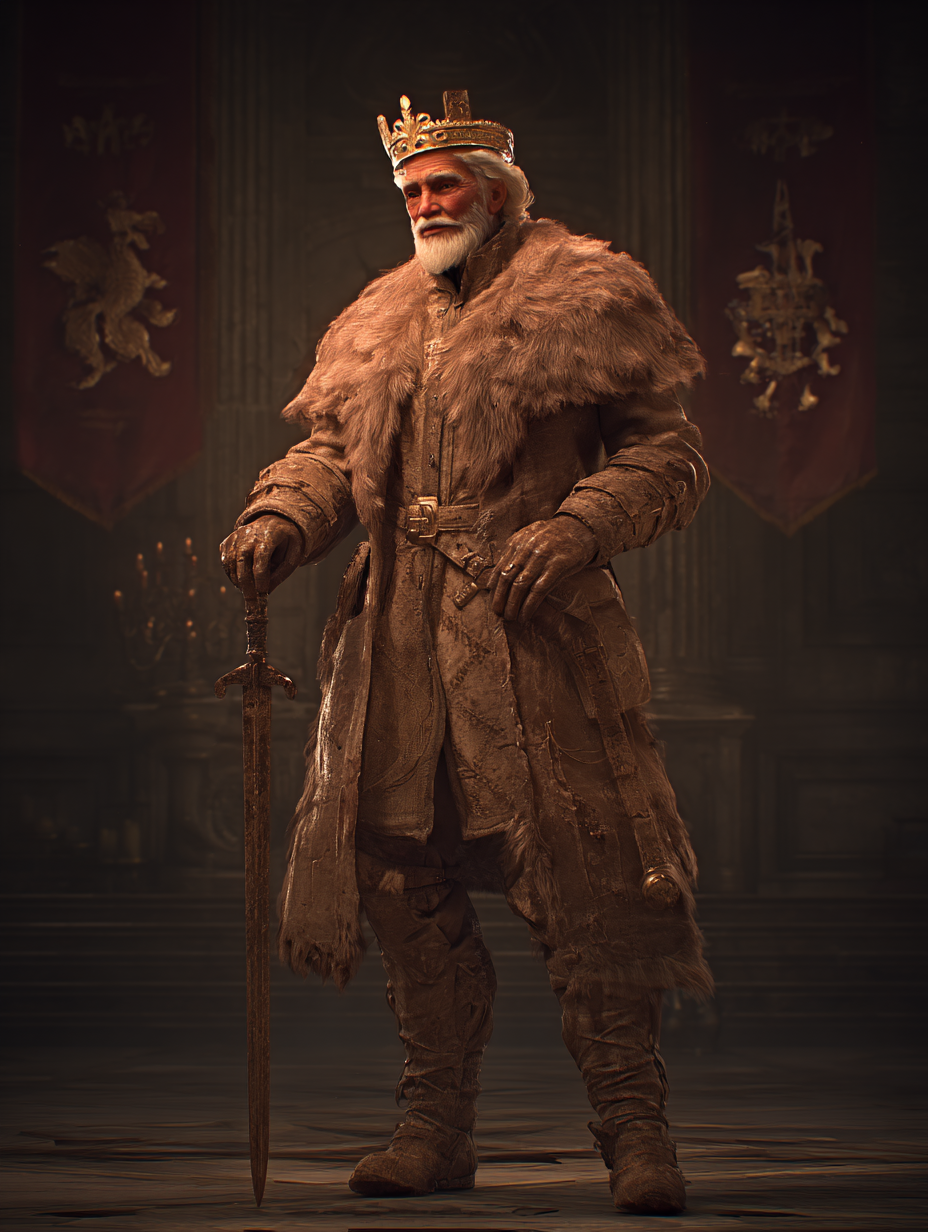 The Alliance of Eleven – Guardians of the Forgotten Realms | Fantasy Character Illustrations (11 PNG/JPG) 11 Warrior in fur coat holding weapon, fantasy art.