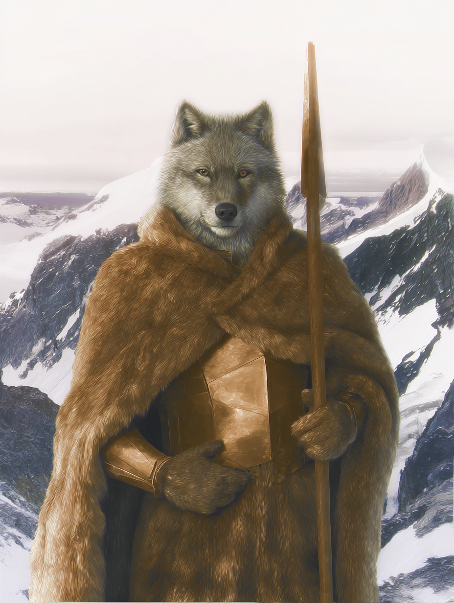 The Alliance of Eleven – Guardians of the Forgotten Realms | Fantasy Character Illustrations (11 PNG/JPG) 3 Wolf knight with fur cloak and sword.