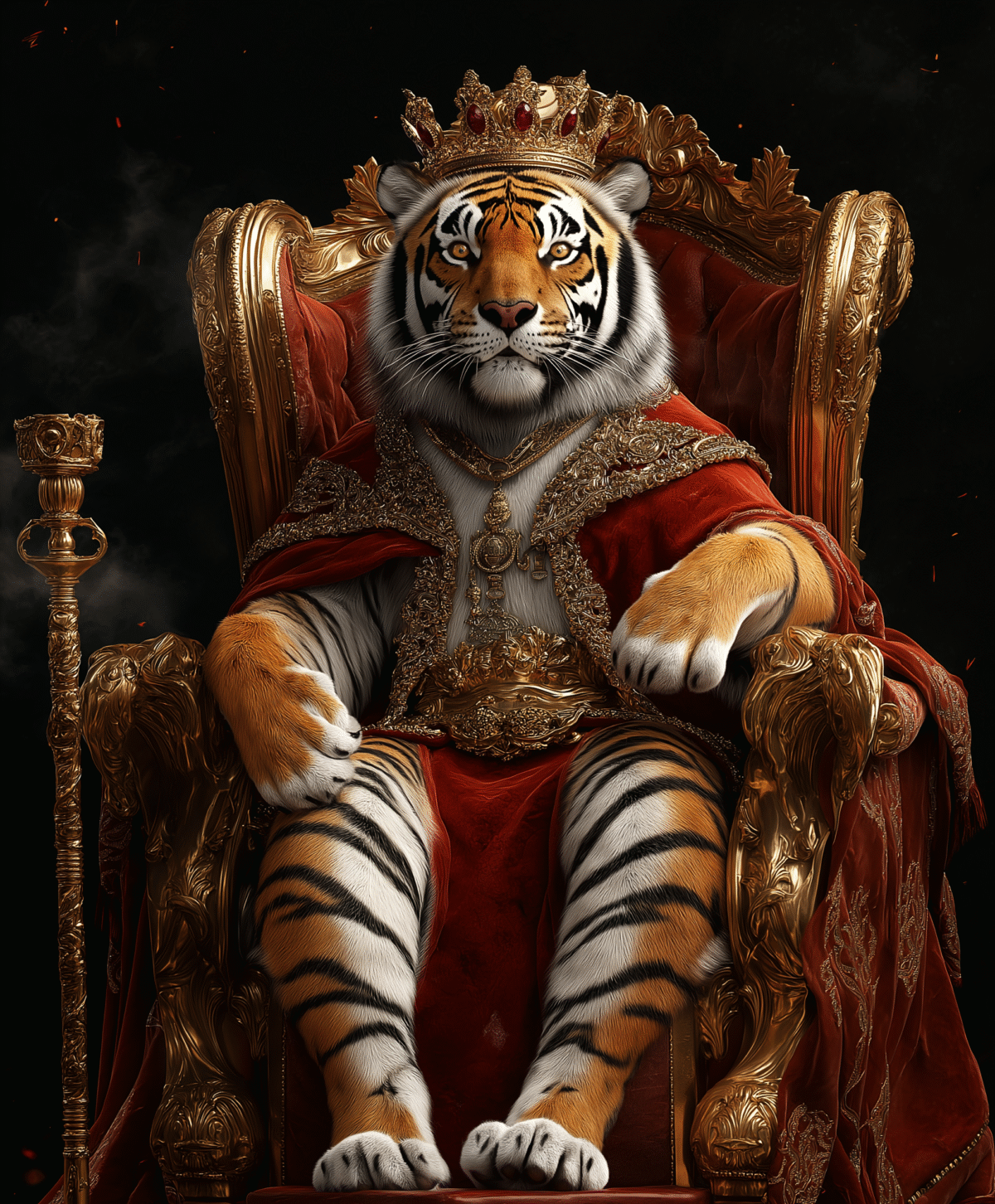 Tiger king sitting on throne.