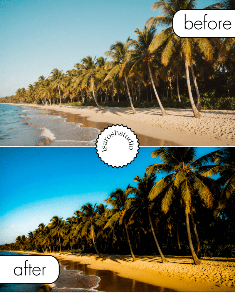 Tropical beach with palm trees and turquoise water – exotic travel view.