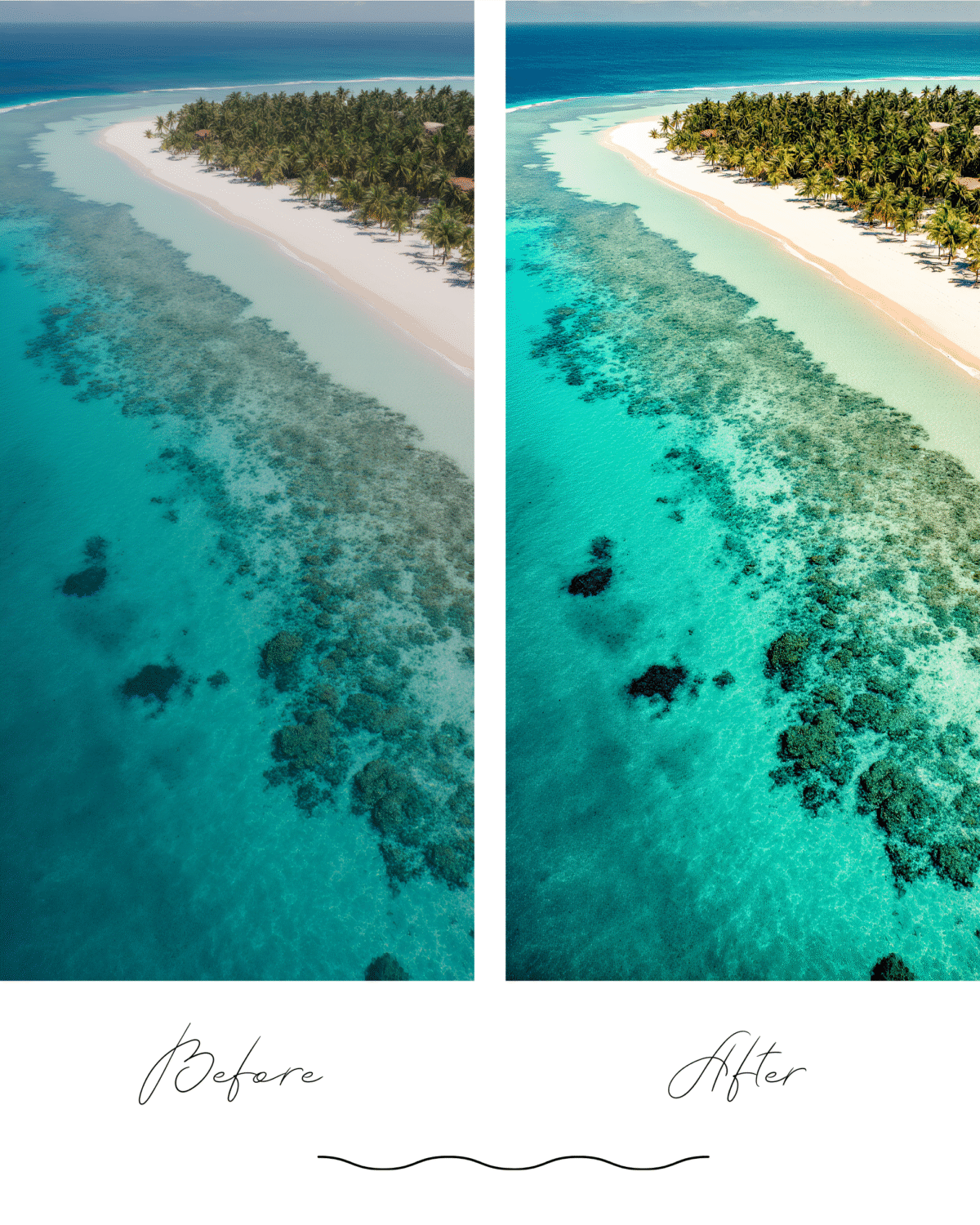 Top view of tropical beach with turquoise ocean and white sand